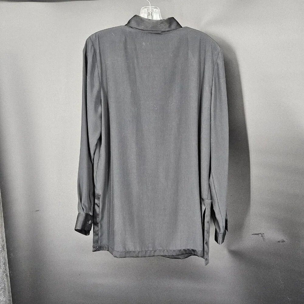 Vintage Christie and Jill Shirt Blouse Women Medium Black Bow Satin Trim 90s NEW - Picture 4 of 10